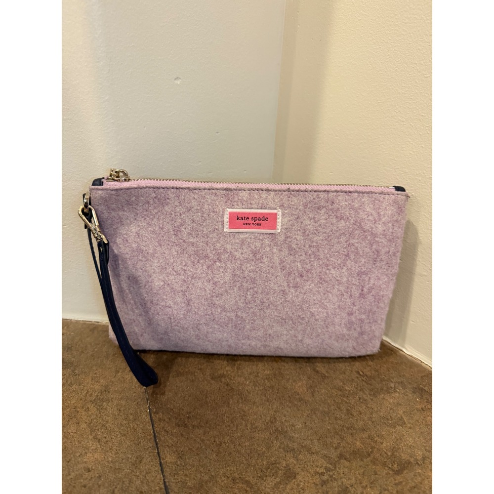 Kate Spade New York Purple Felt Wristlet Pouch Bag Gold Hardware Heathered
